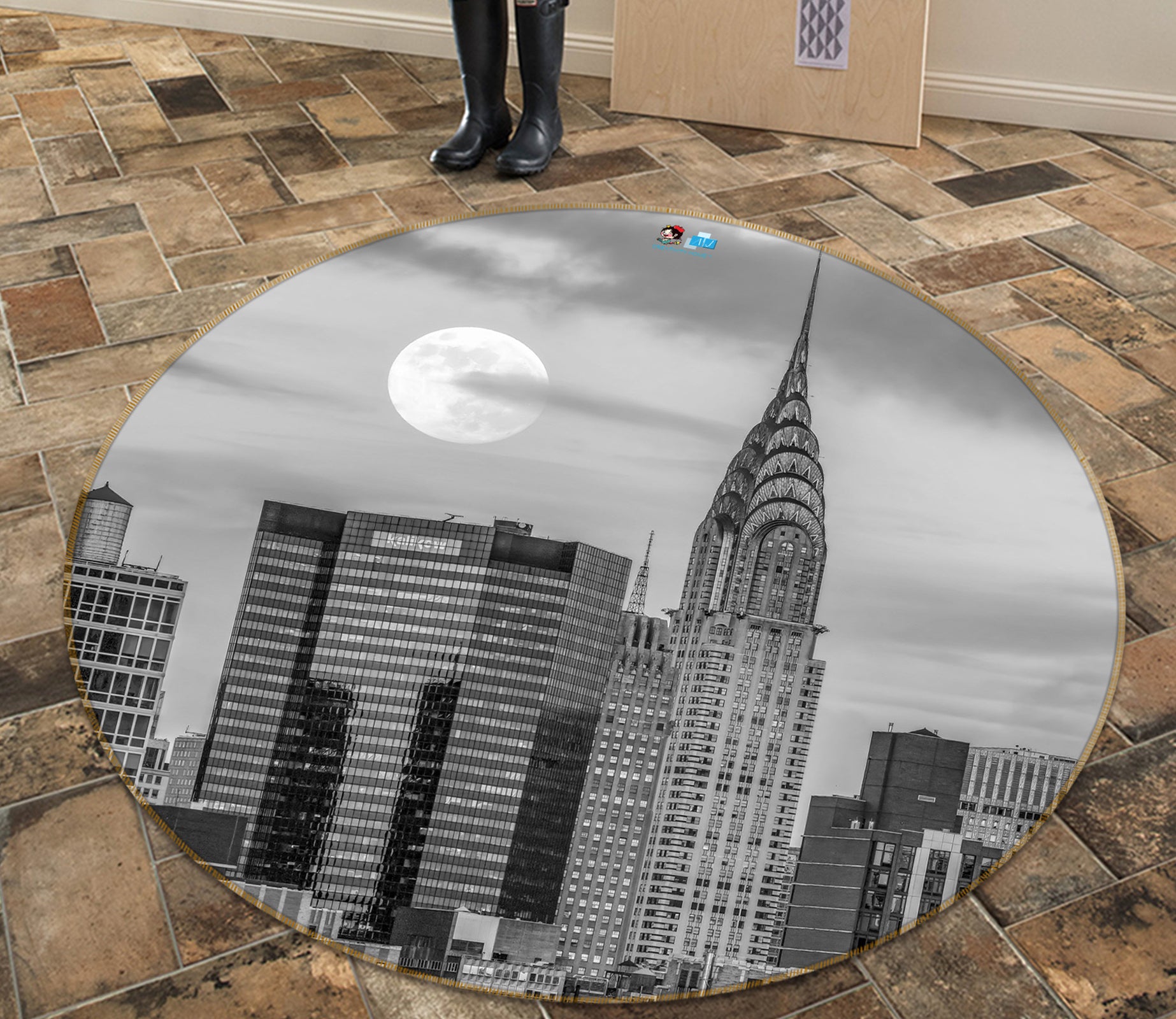 3D Grey Building 7321 Assaf Frank Rug Round Non Slip Rug Mat