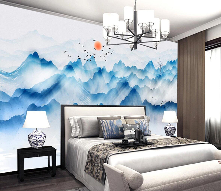 3D Blue Mountain WC684 Wall Murals