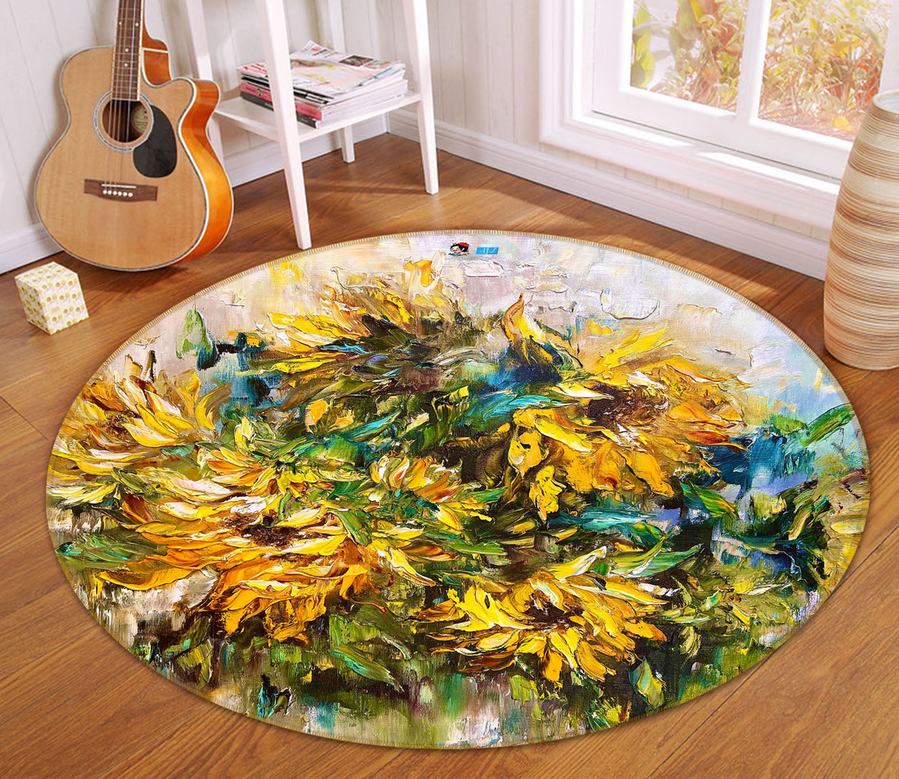 3D Yellow Flower 3882 Skromova Marina Rug Round Non Slip Rug Mat