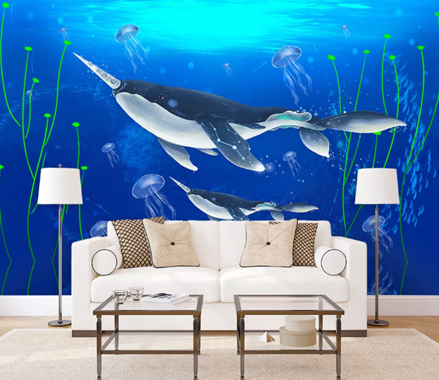 3D Jellyfish Shark WC1625 Wall Murals