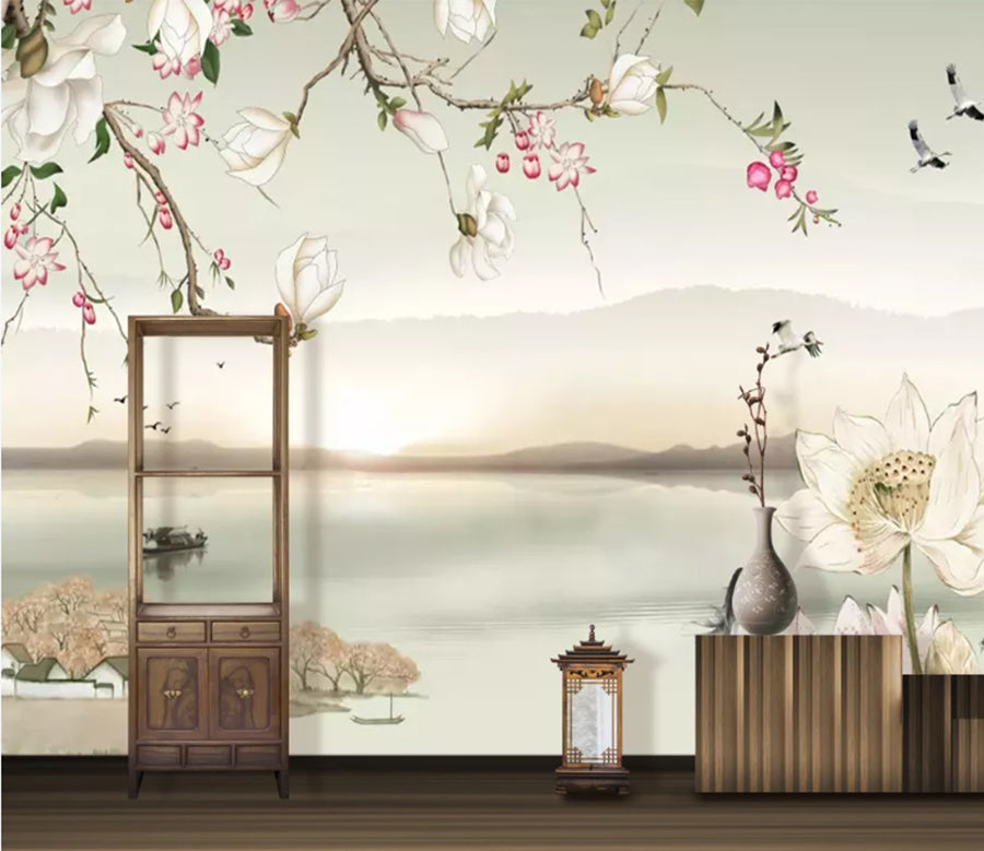 3D Lotus Lake WC718 Wall Murals