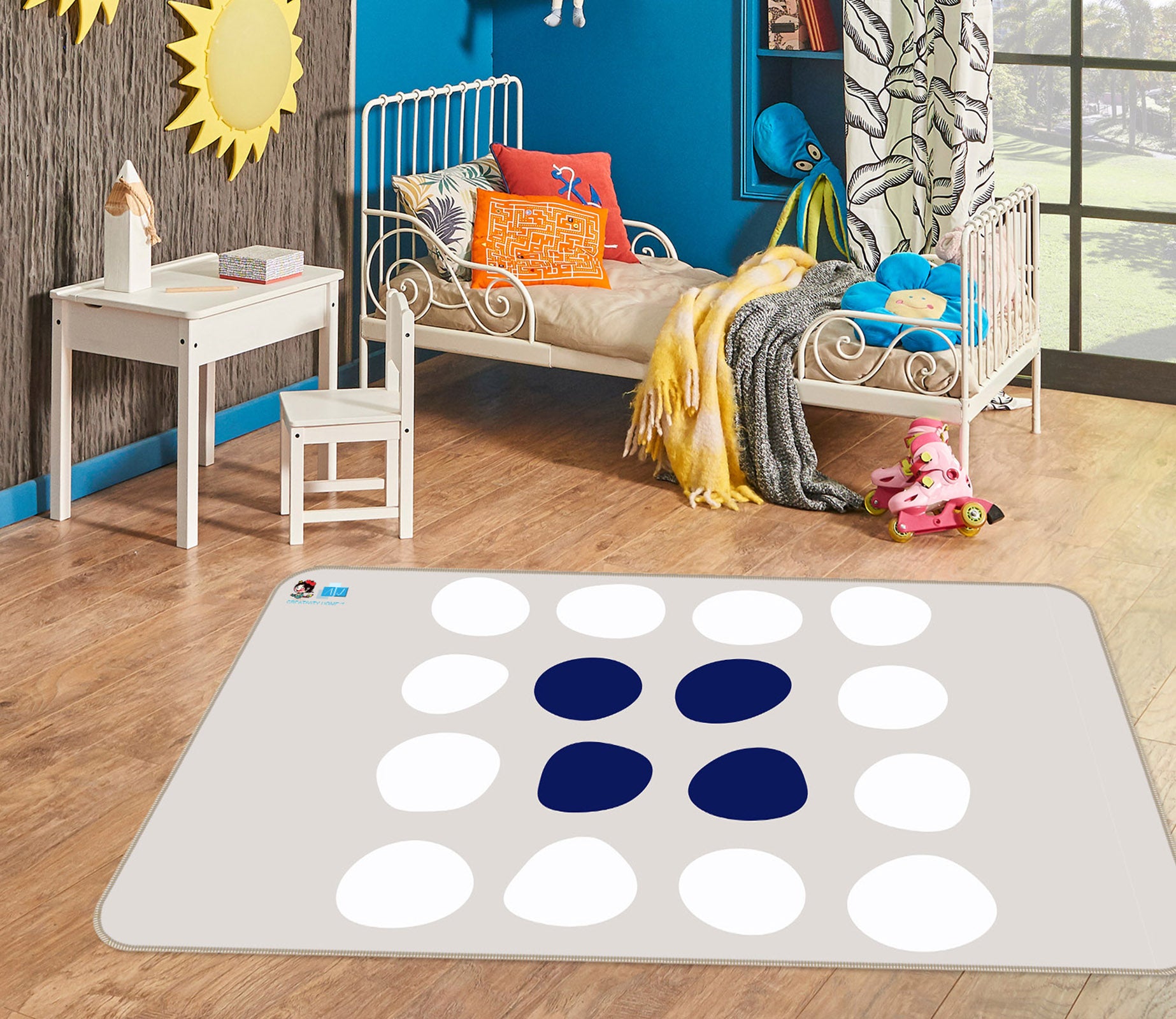 3D Navy Blue White Dot 107138 Kashmira Jayaprakash Rug Non Slip Rug Mat