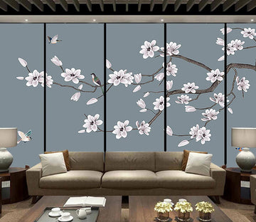 3D Birds Flying Flowers WC1227 Wall Murals