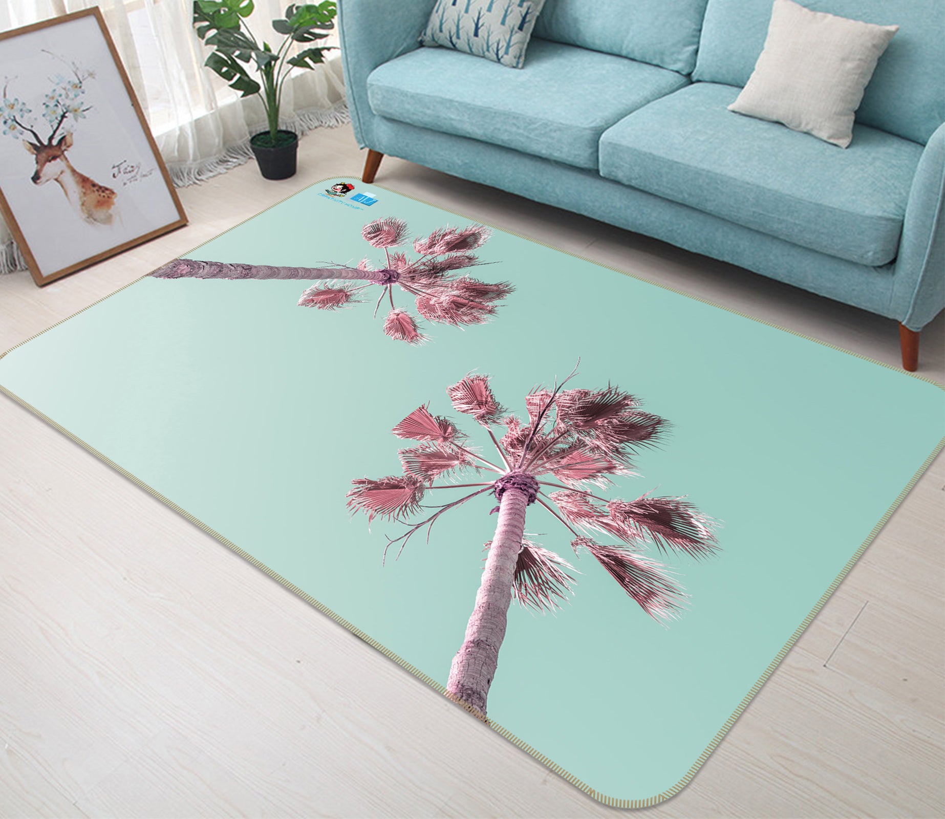 3D Pink Coconut Tree 6851 Assaf Frank Rug Non Slip Rug Mat