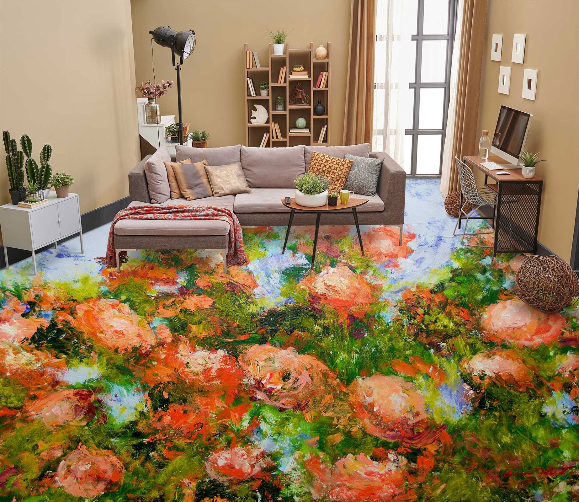 3D Red Flowers Clump 9681 Allan P. Friedlander Floor Mural