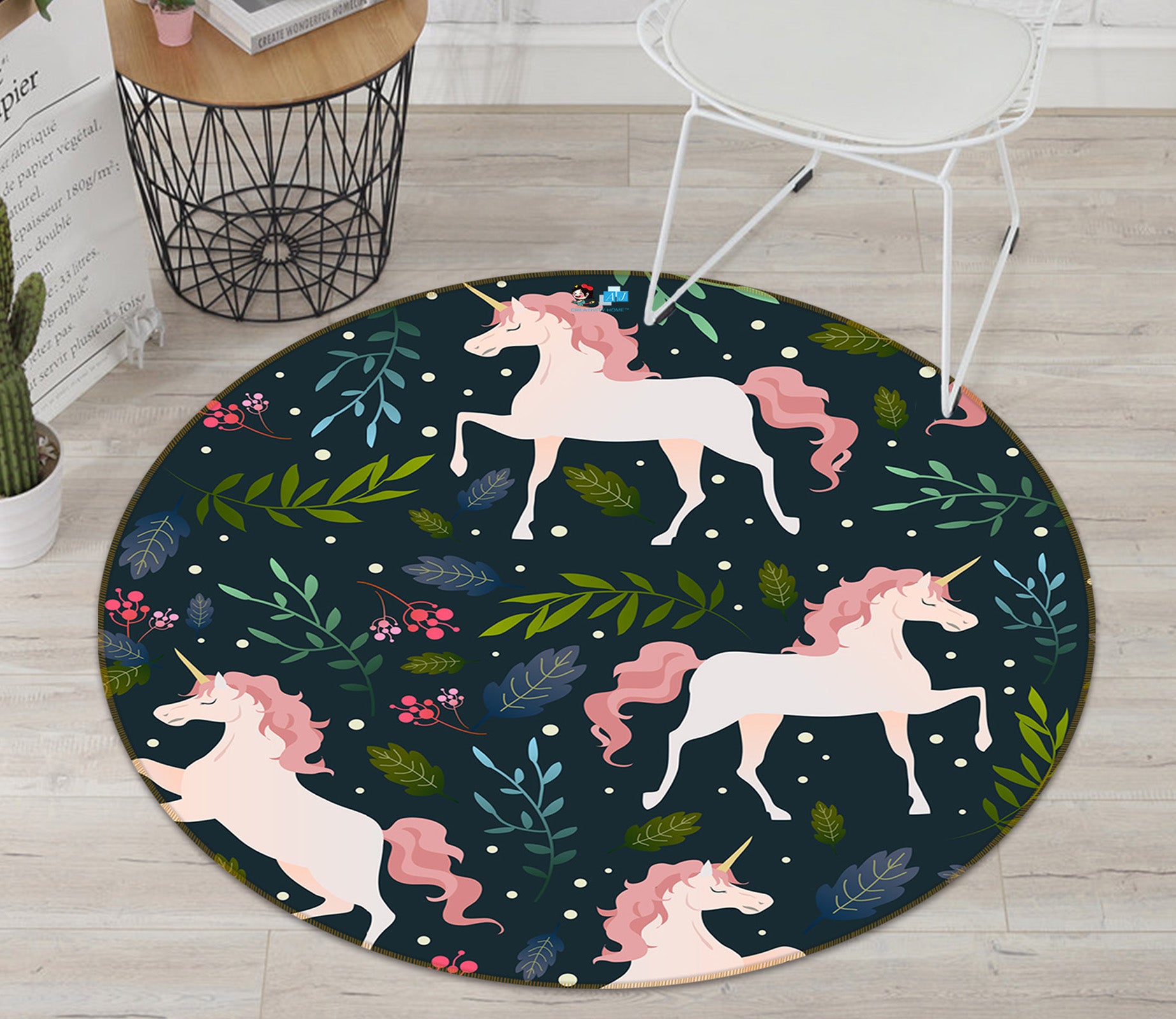 3D Unicorn Pattern 81078 Round Non Slip Rug Mat