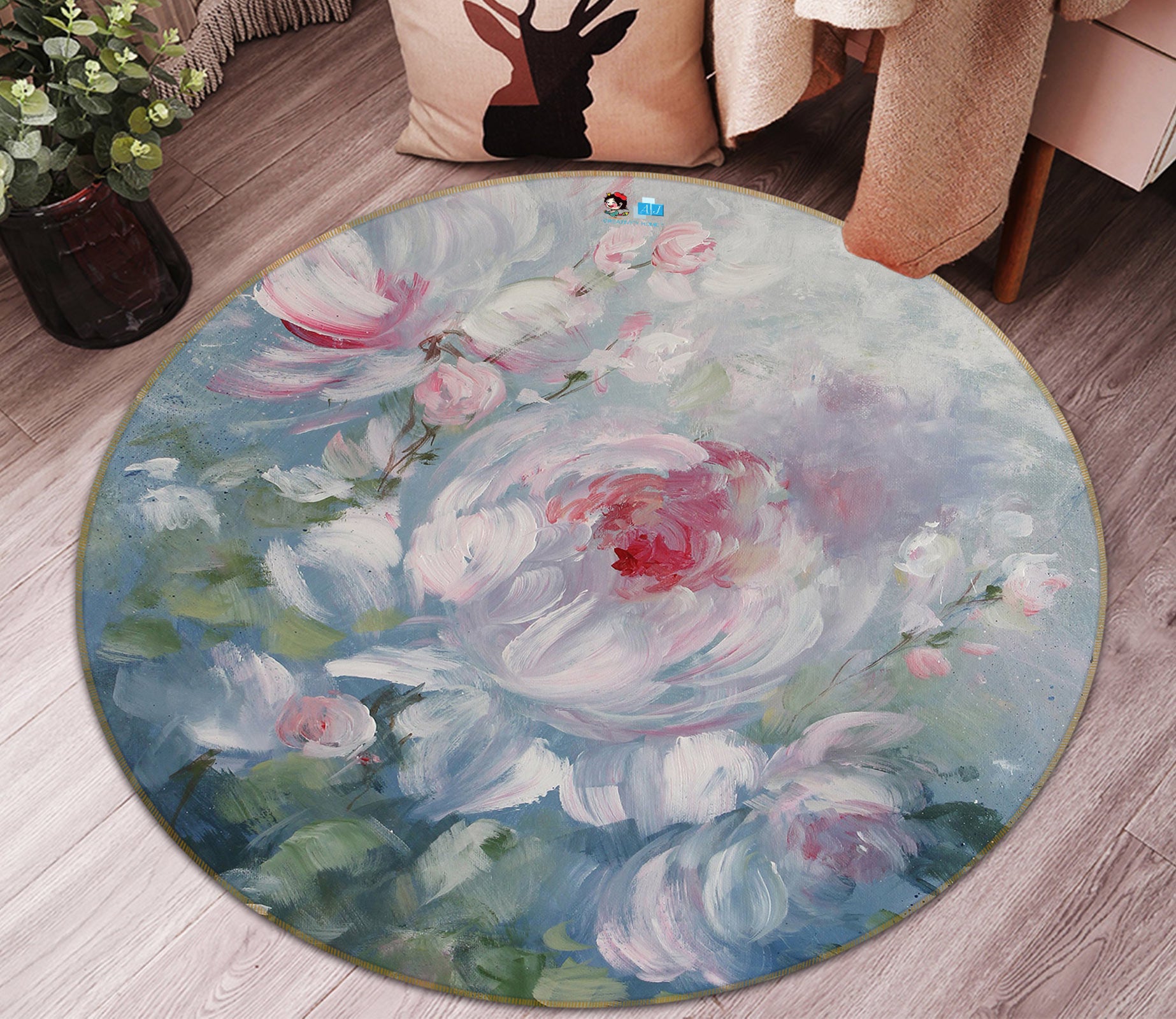 3D Flower Bush 1137 Debi Coules Rug Round Non Slip Rug Mat