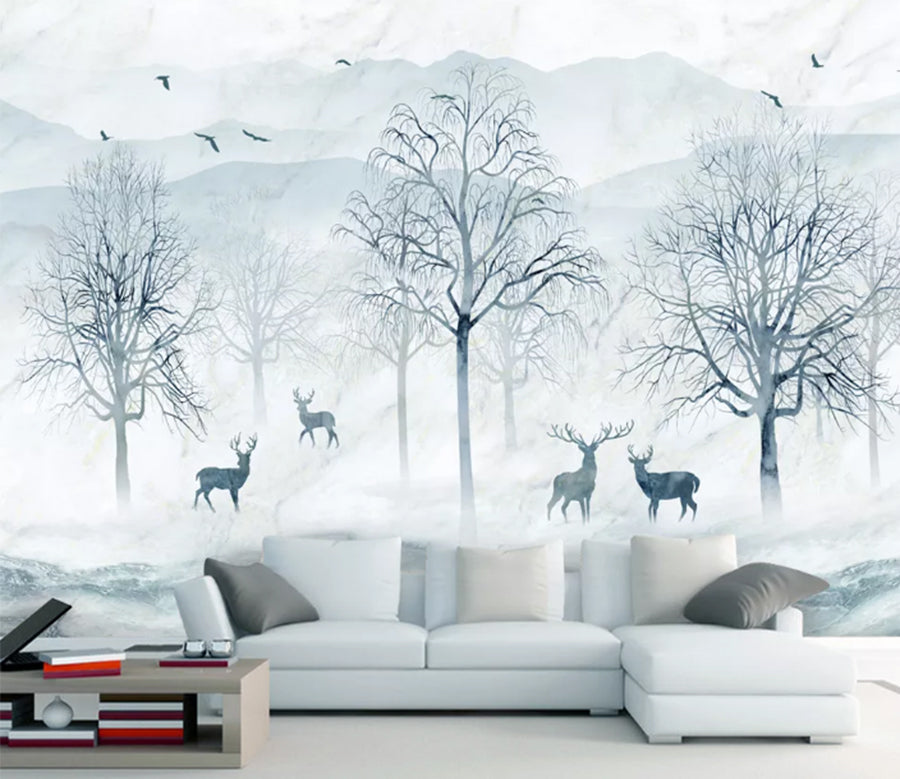 3D Black Deer Tree WC973 Wall Murals