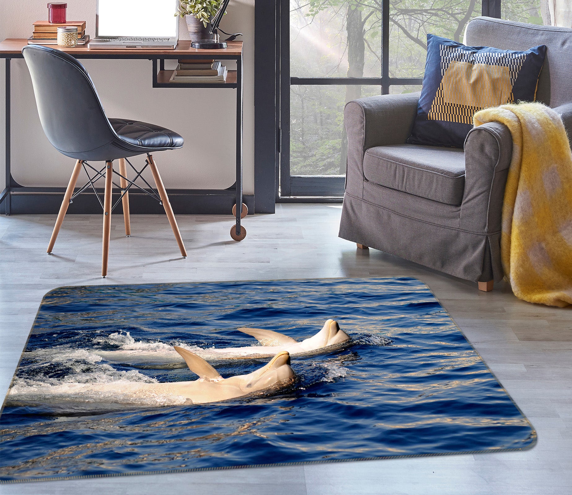 3D Two Dolphins 38116 Animal Non Slip Rug Mat