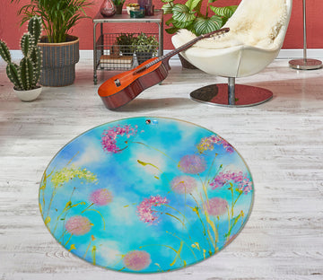 3D Pink Flower Grass 835 Skromova Marina Rug Round Non Slip Rug Mat