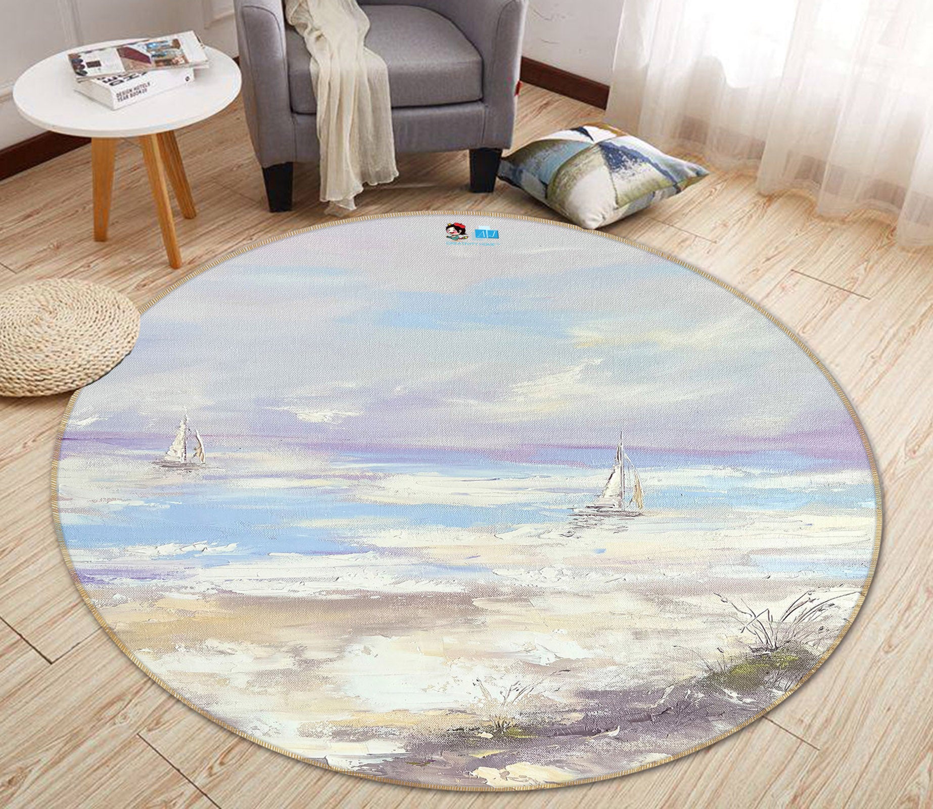 3D White Spray 3876 Skromova Marina Rug Round Non Slip Rug Mat