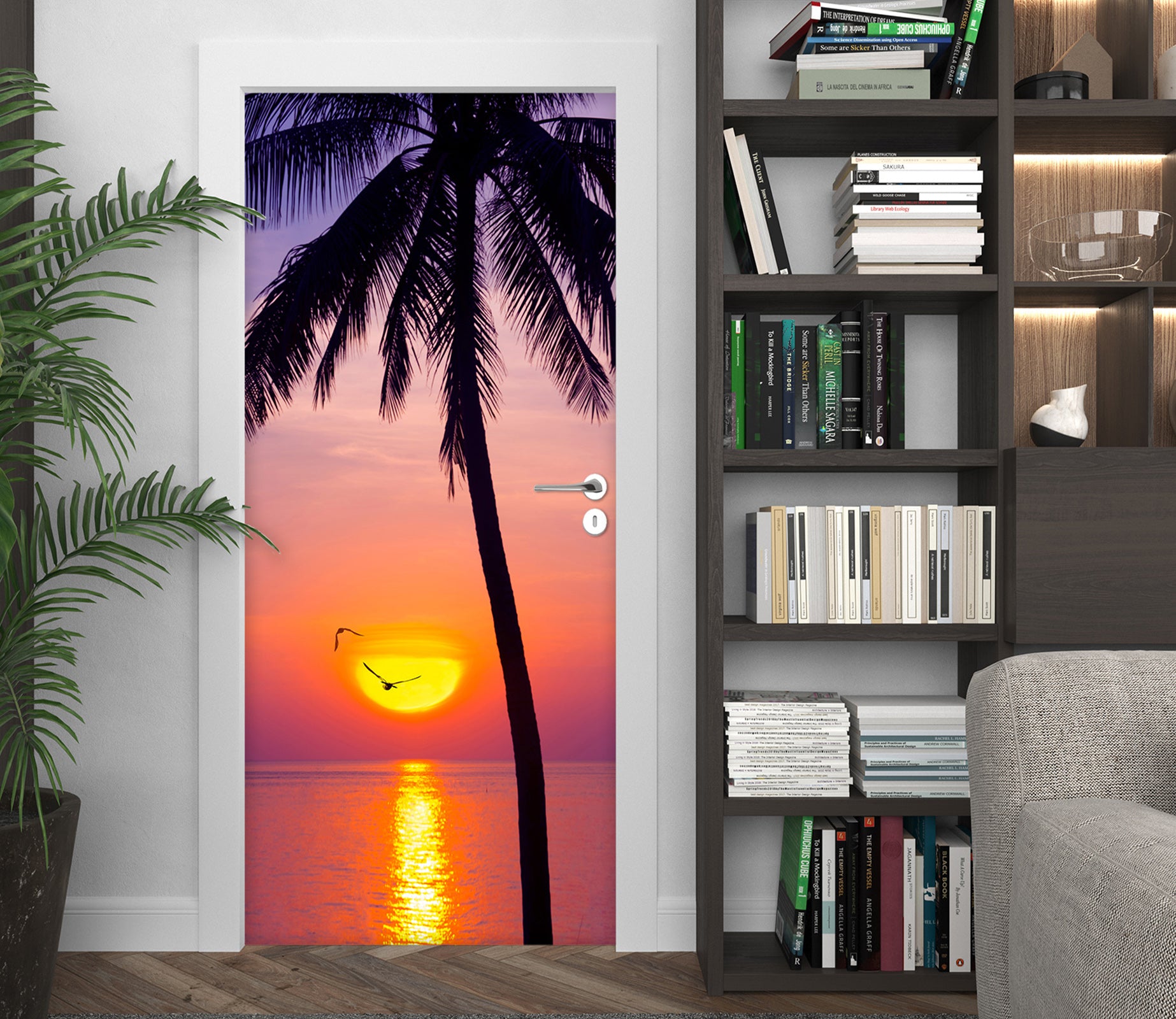 3D Sunset Coconut Tree 12288 Marco Carmassi Door Mural