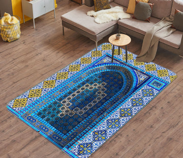 3D Blue Pattern 193 Assaf Frank Rug Non Slip Rug Mat