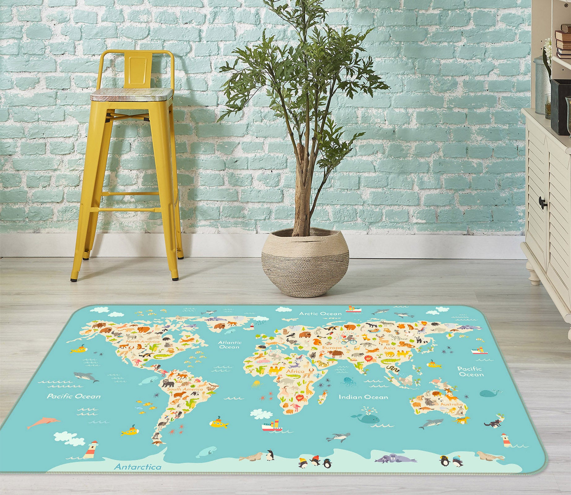 3D Yellow Territory 257 World Map Non Slip Rug Mat