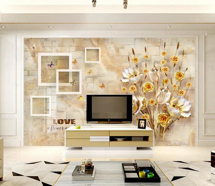 3D Golden Flower WC1559 Wall Murals