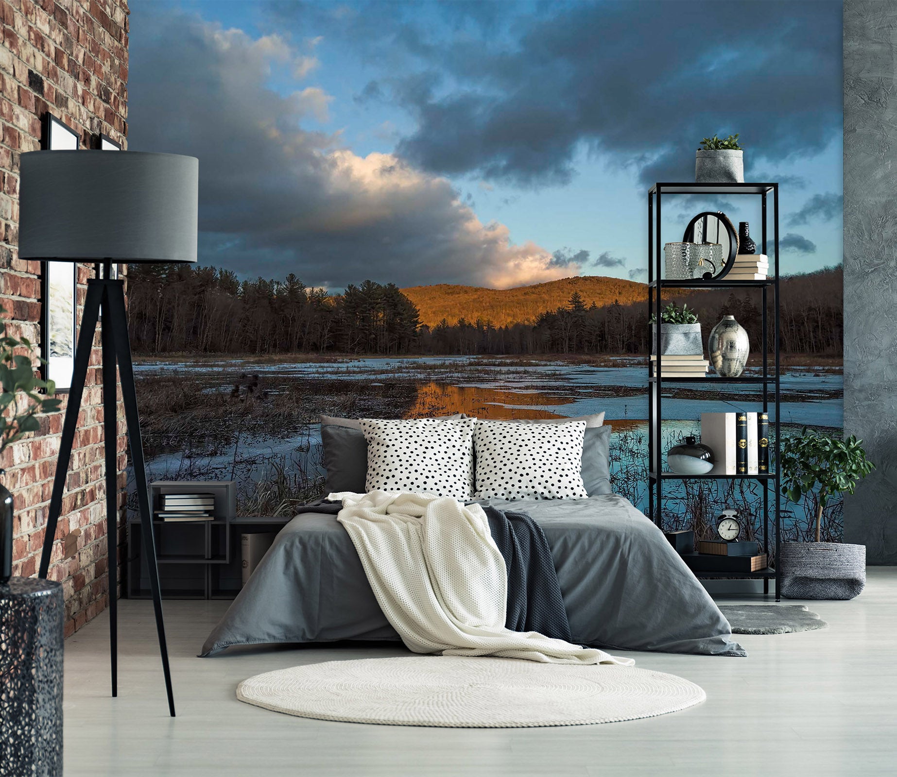 3D Sunset Lake 132 Jerry LoFaro Wall Mural Wall Murals