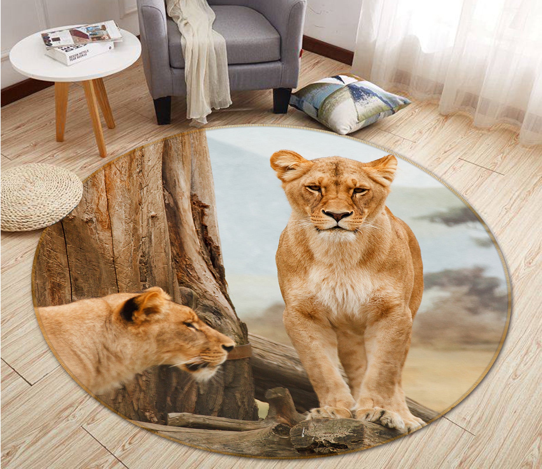 3D Lioness 82190 Animal Round Non Slip Rug Mat