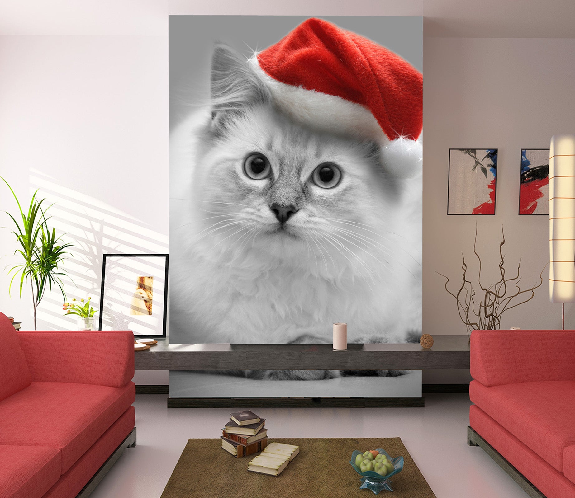 3D Kitten Christmas Hat 112 Wall Murals