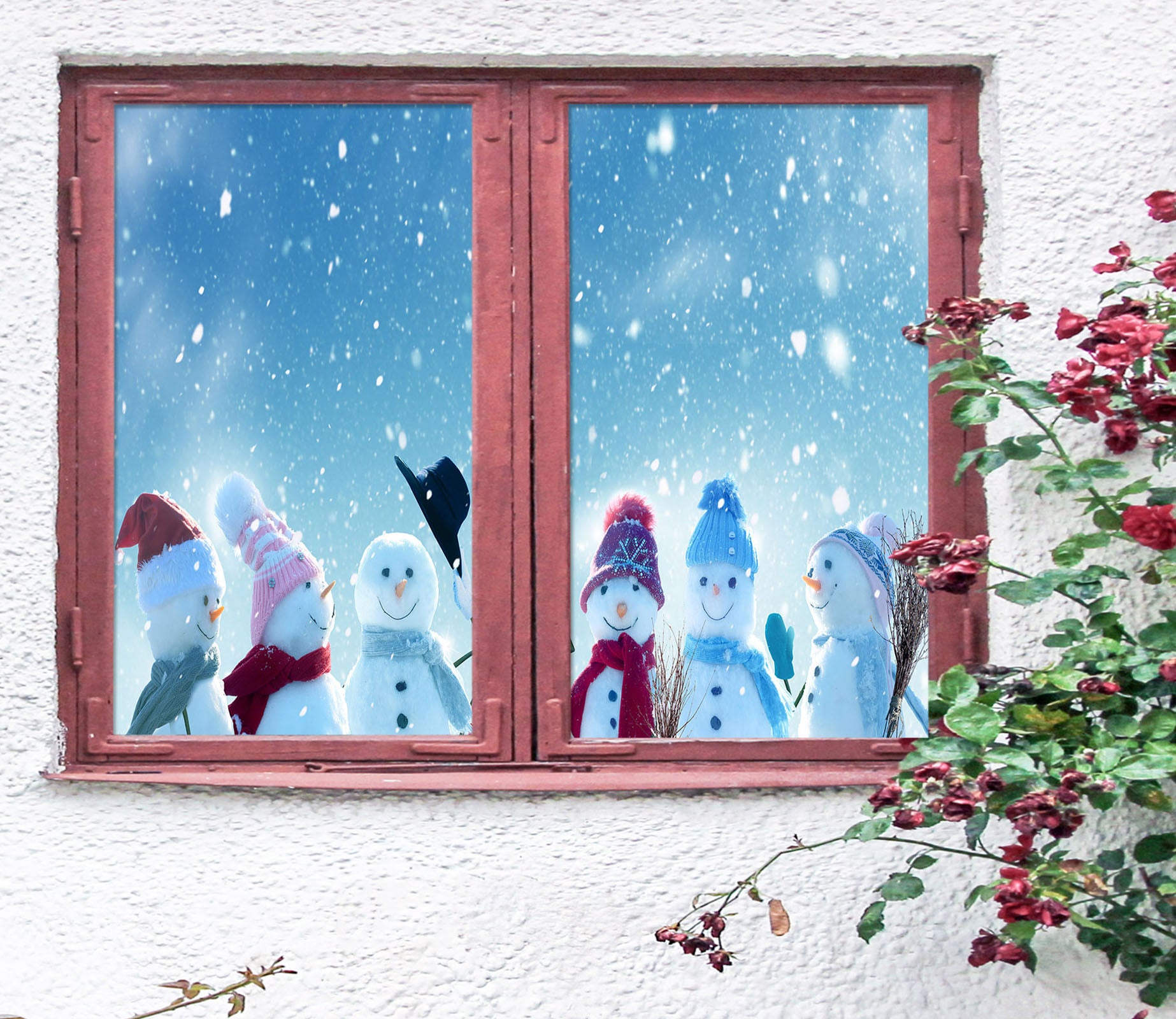 3D Snowman 43006 Christmas Window Film Print Sticker Cling Stained Glass Xmas