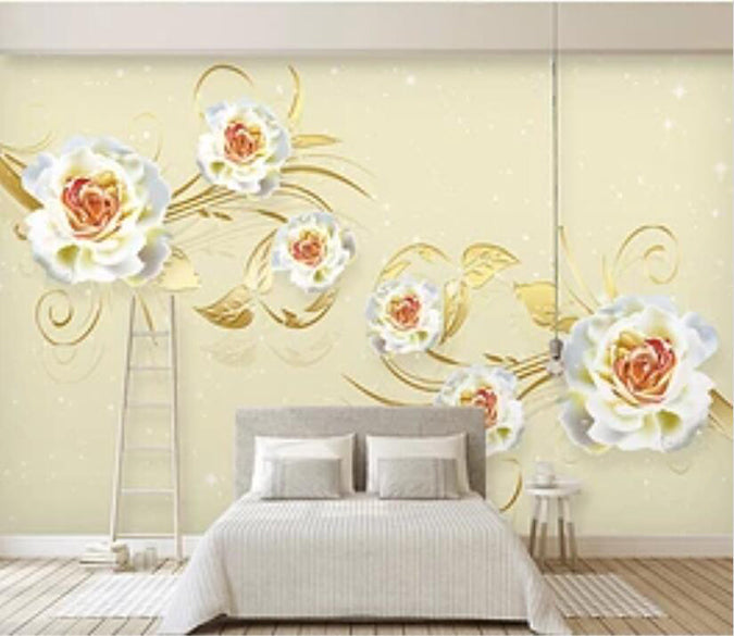 3D White Flowers 1307 Wall Murals Wallpaper AJ Wallpaper 2 