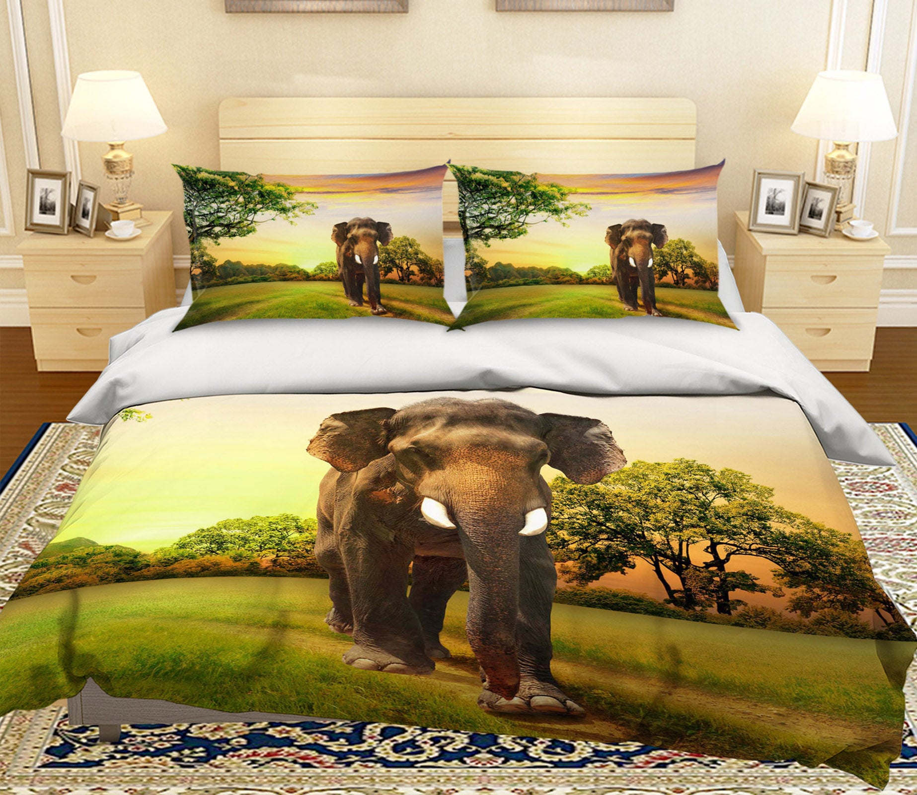 3D Lawn Elephant 125 Bed Pillowcases Quilt