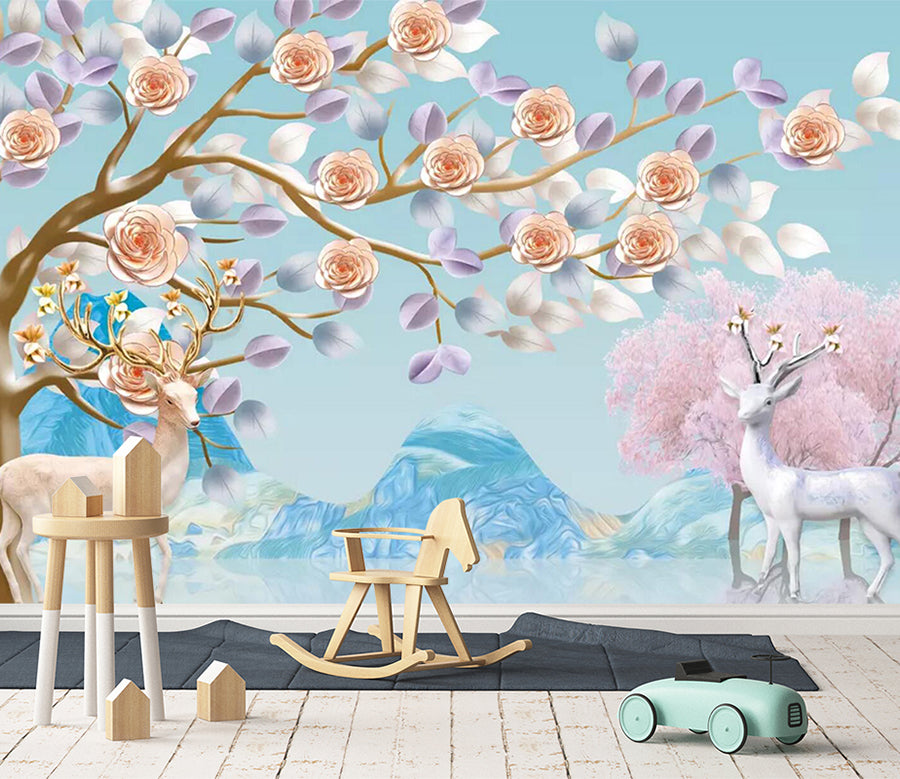 3D Pink Fawn Flower WC803 Wall Murals