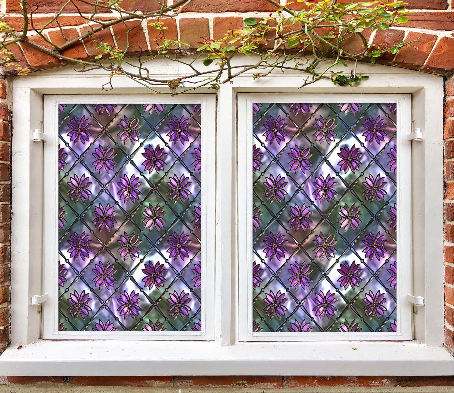 3D Purple Glass Flower 133 Window Film Print Sticker Cling Stained Glass UV Block