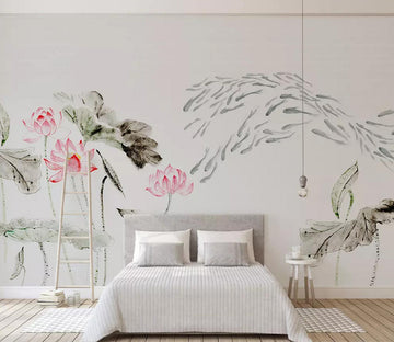 3D Lotus Fish WC486 Wall Murals