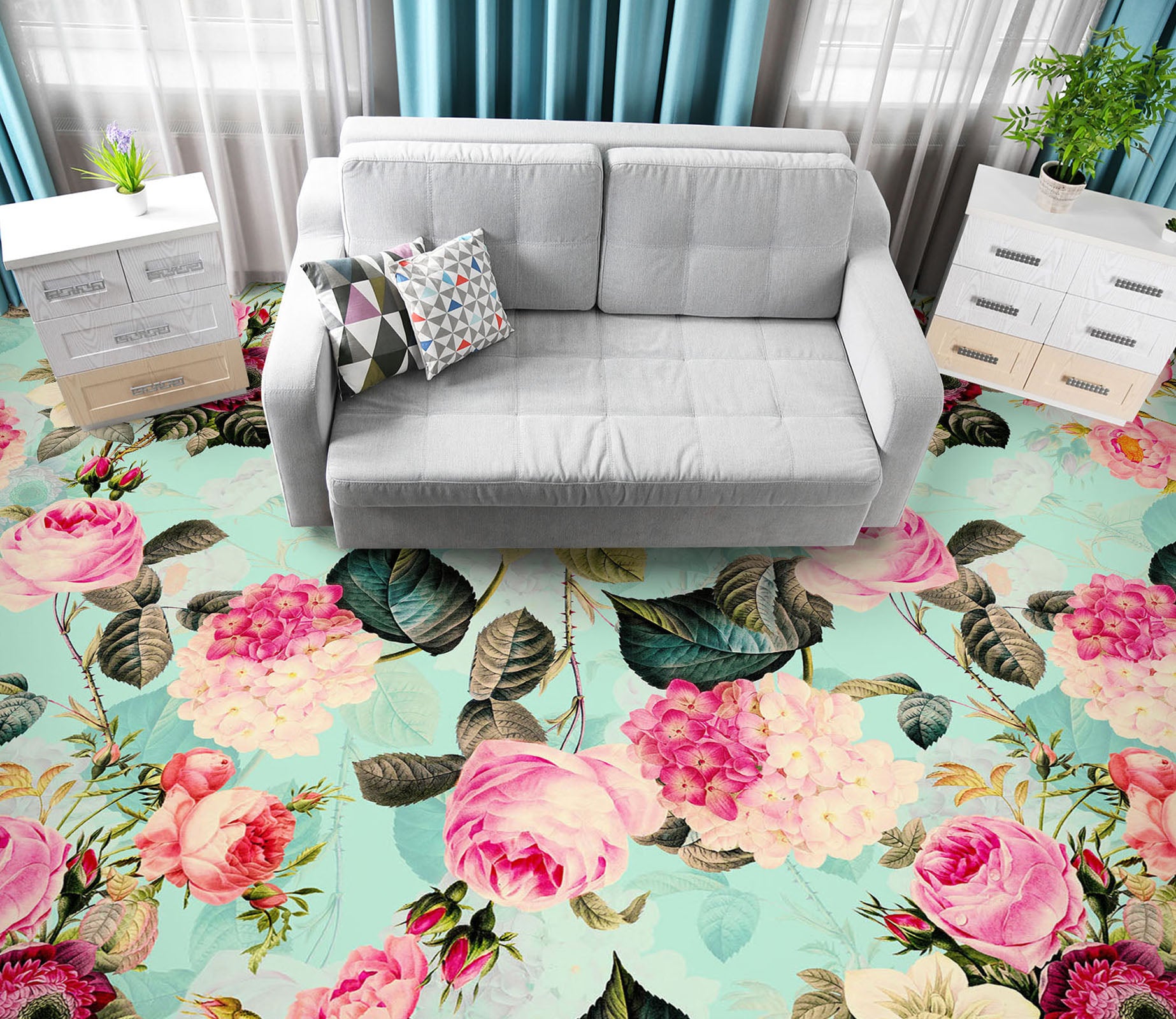 3D Pink Flower Pattern 99208 Uta Naumann Floor Mural