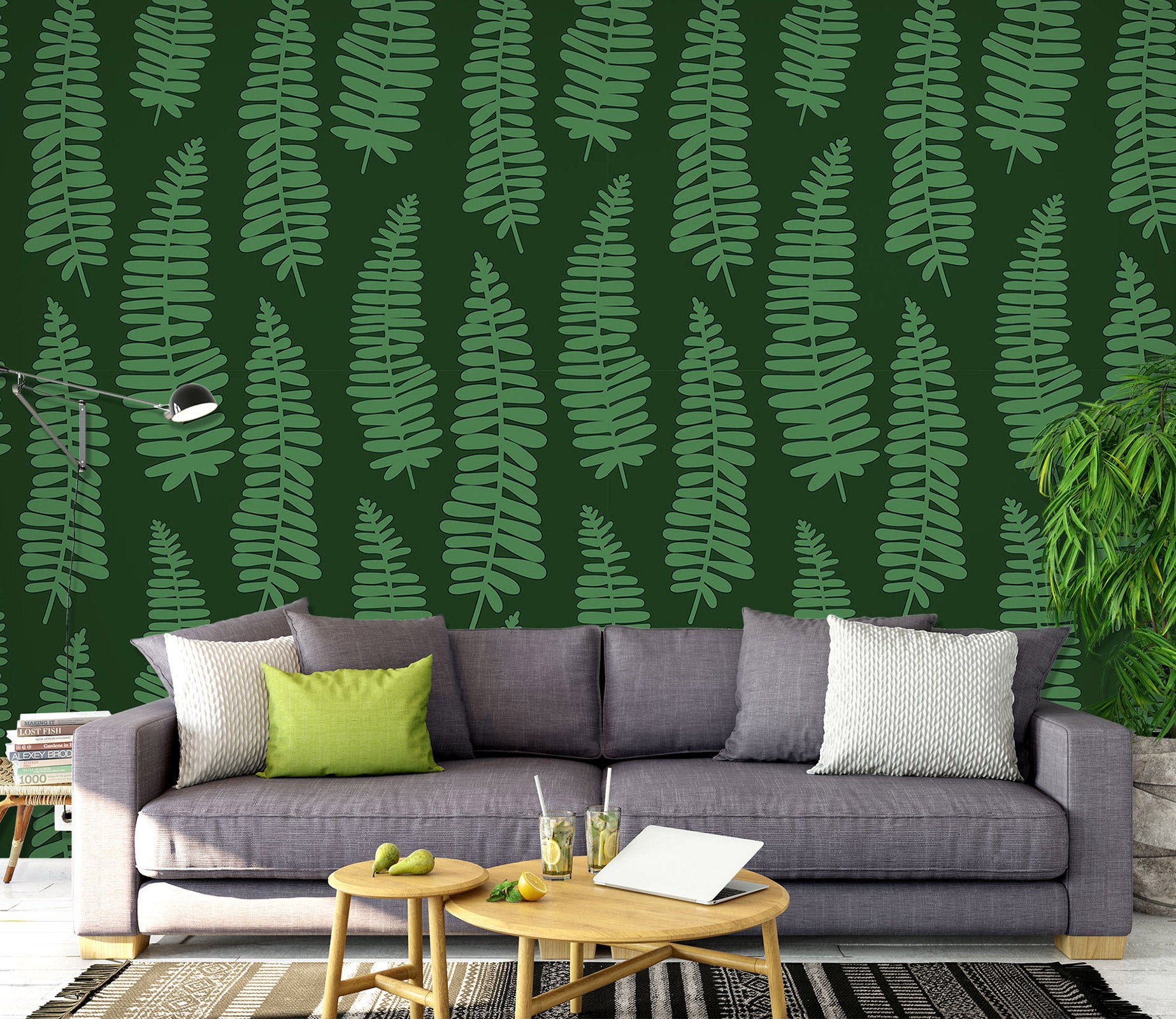 3D Green Leaves Pattern 12075 Kashmira Jayaprakash Wall Mural Wall Murals