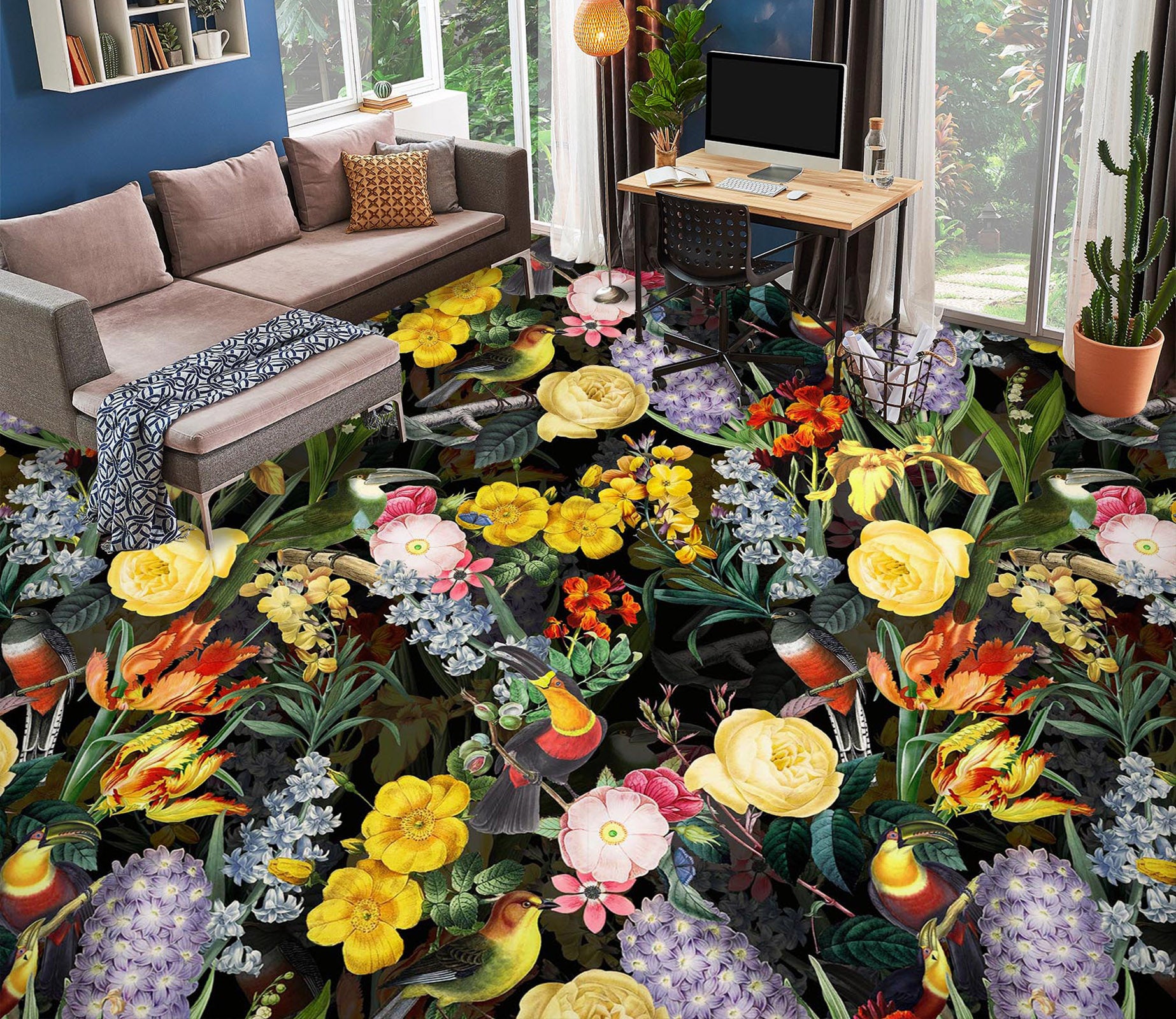 3D Colorful Flower Bush 10016 Uta Naumann Floor Mural