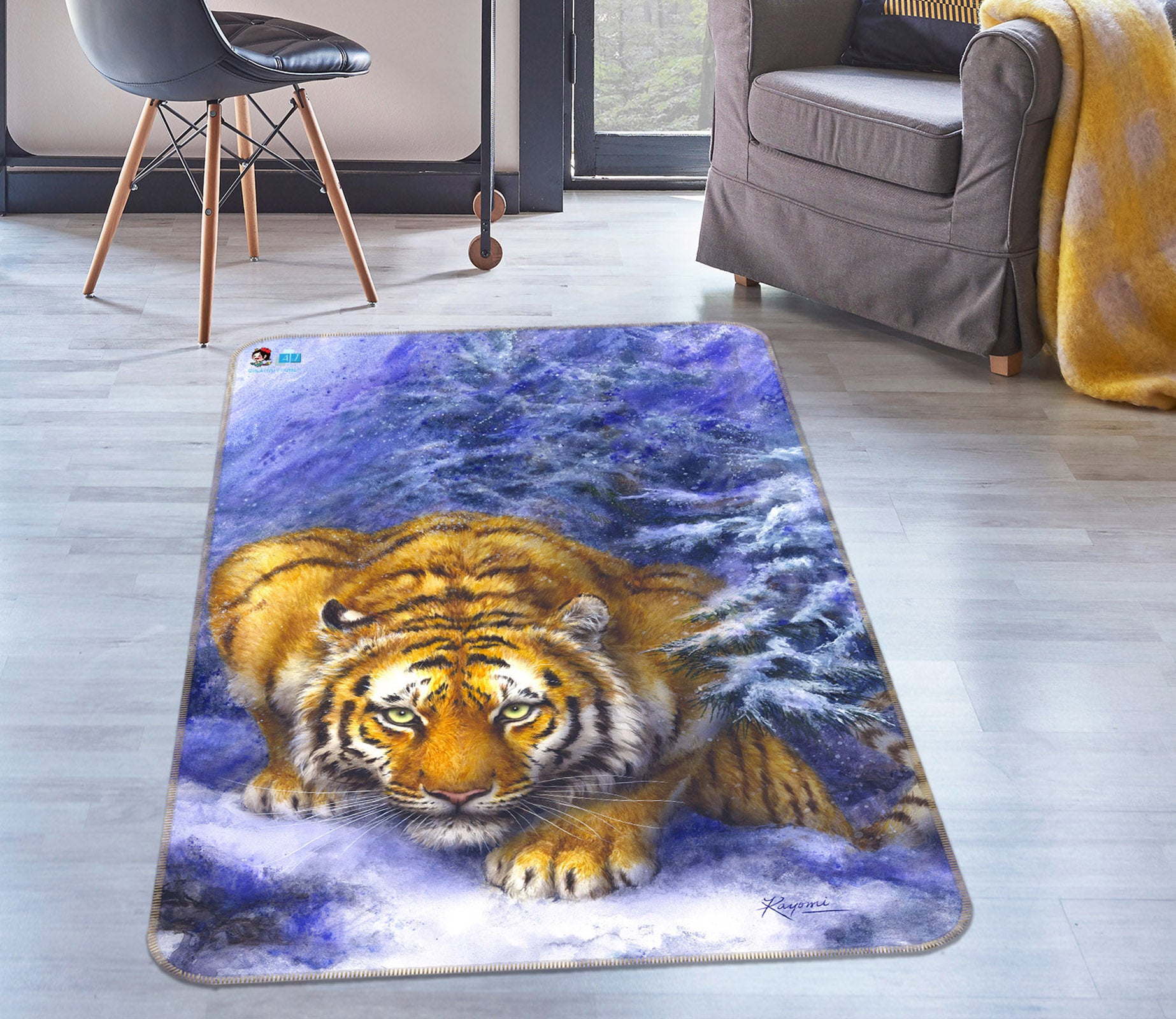 3D Hand Drawn Tiger 5707 Kayomi Harai Rug Non Slip Rug Mat