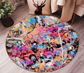 3D Messy Graffiti 1373 Misako Chida Rug Round Non Slip Rug Mat