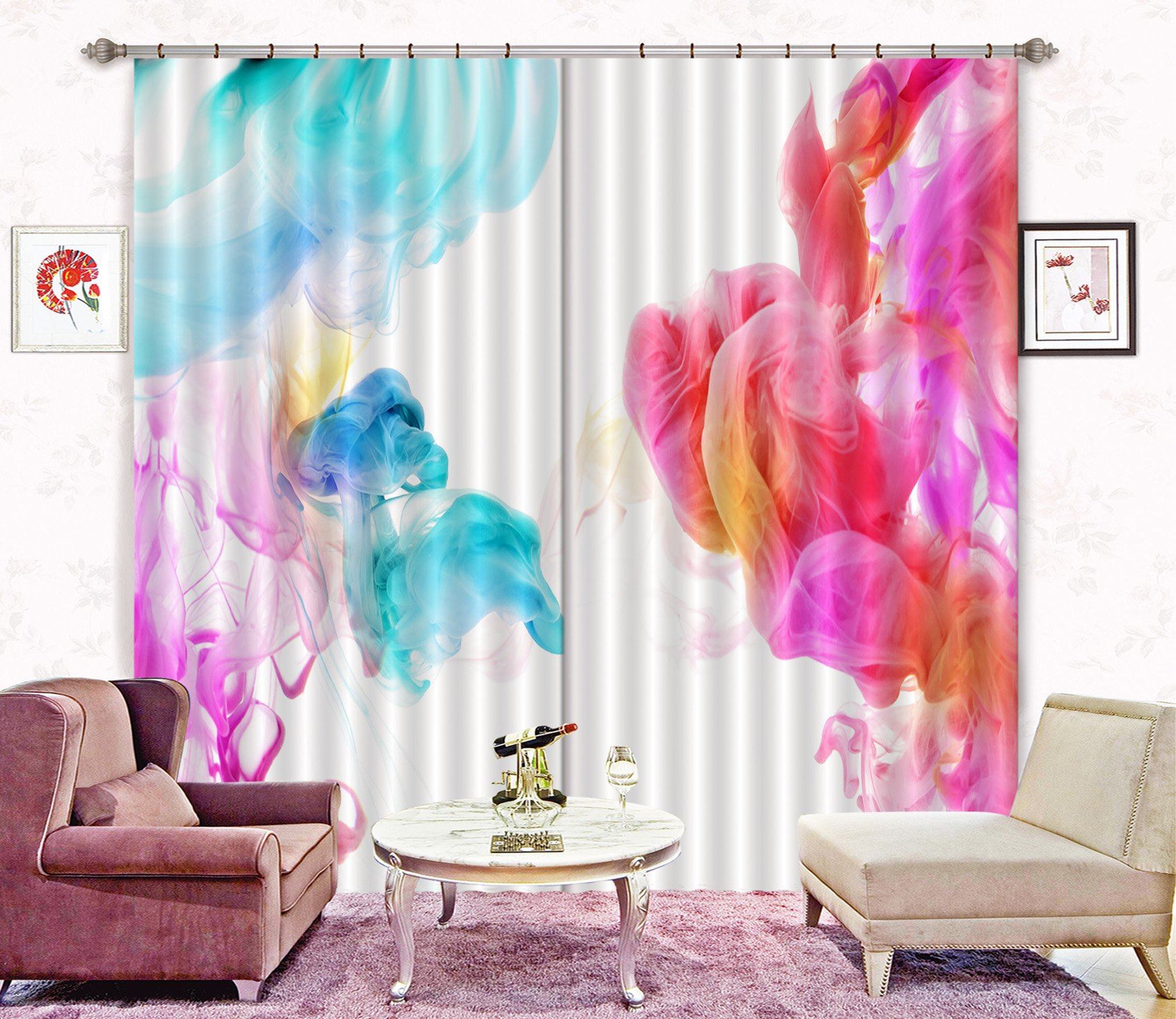 3D Two Tone Gouache 3 Curtains Drapes Curtains AJ Creativity Home 