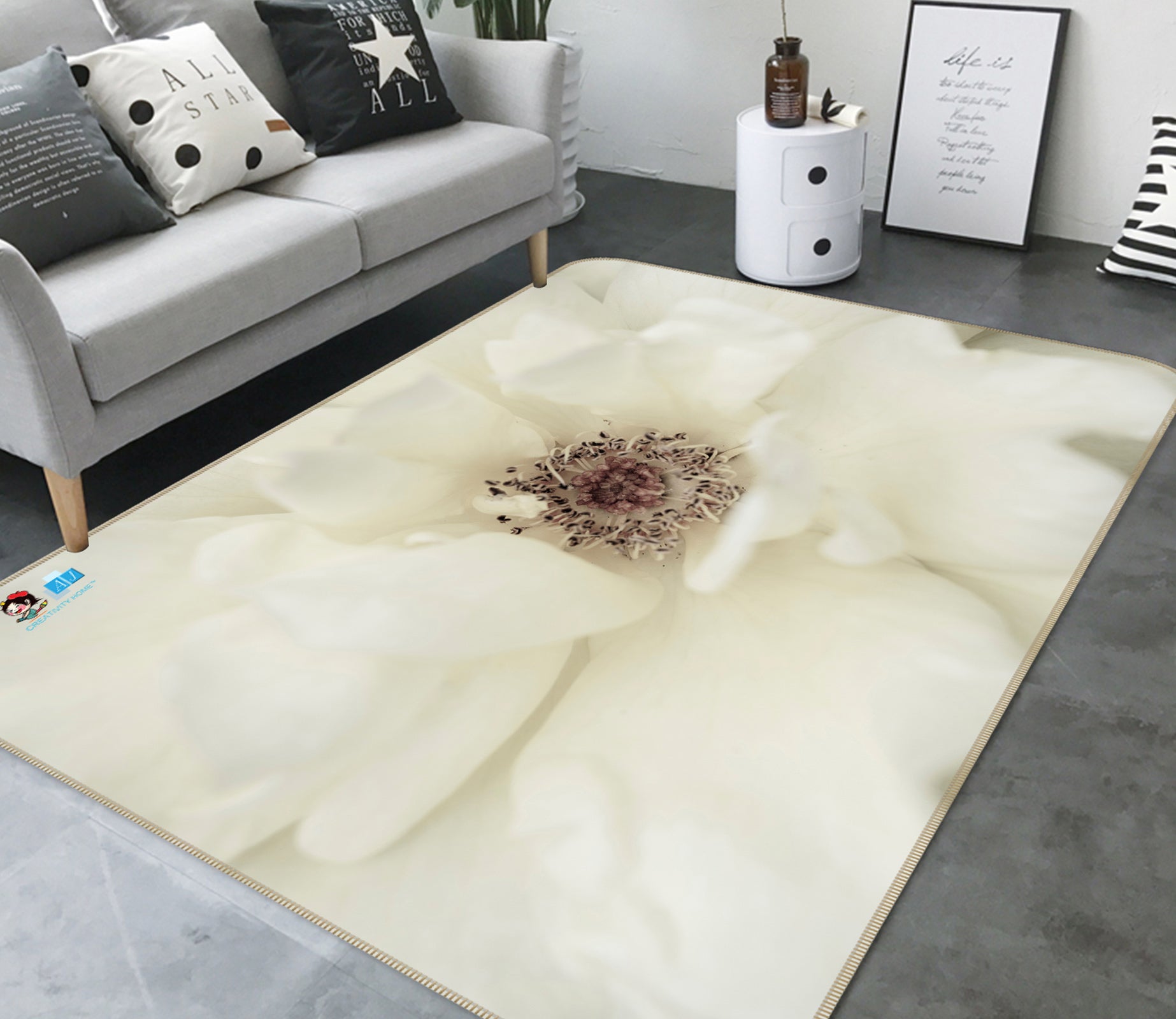 3D White Flower 6899 Assaf Frank Rug Non Slip Rug Mat