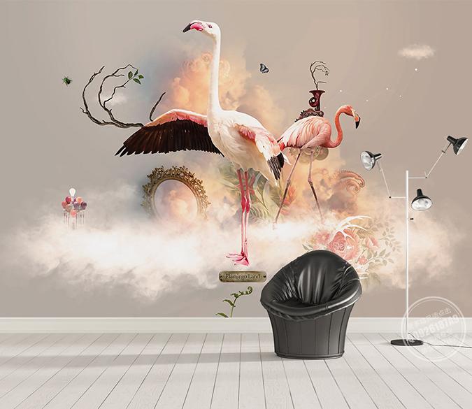 3D Flamingo 429 Wall Murals Wallpaper AJ Wallpaper 2 