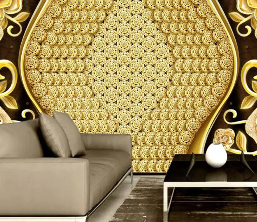 3D Golden Flower WC2229 Wall Murals