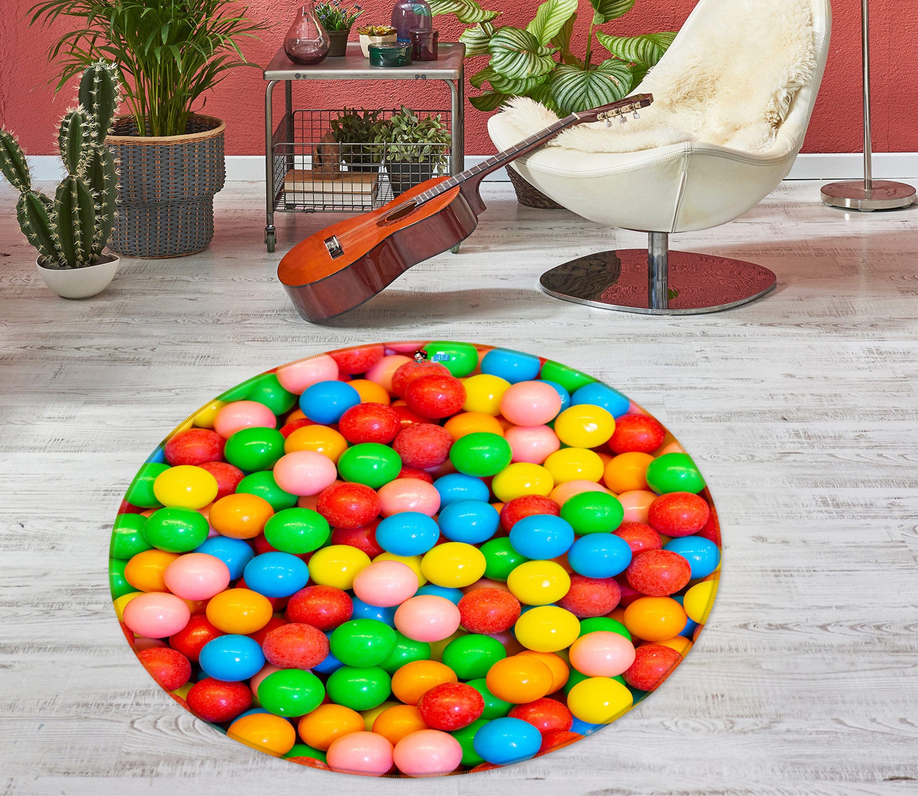 3D Rainbow Candy 7552 Assaf Frank Rug Round Non Slip Rug Mat