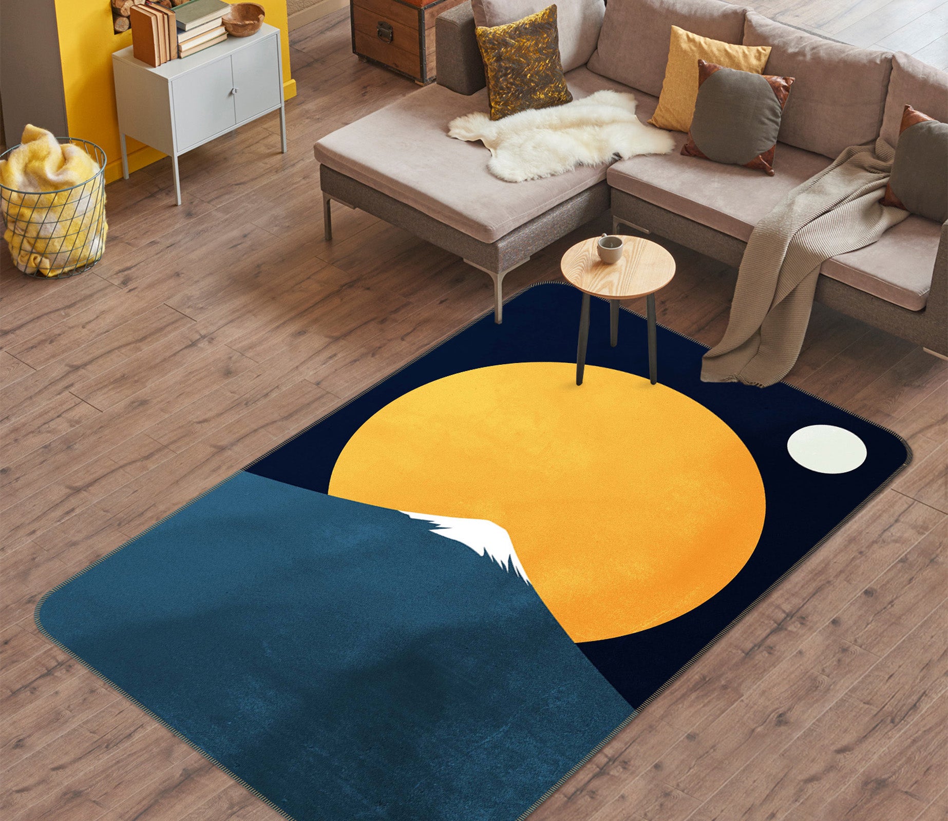 3D Yellow Moon Mountain 1053 Boris Draschoff Rug Non Slip Rug Mat