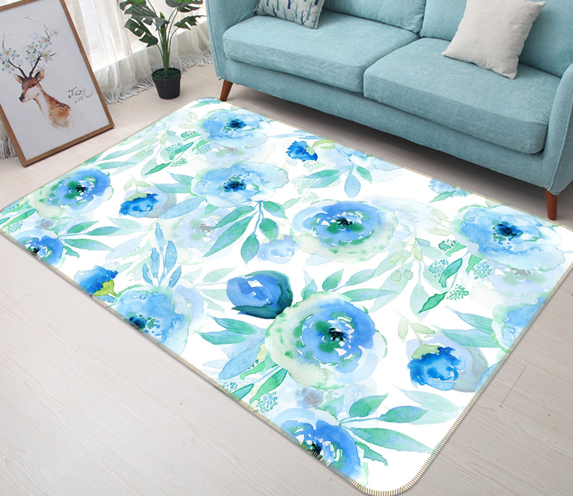 3D Blue Flower 098 Uta Naumann Rug Non Slip Rug Mat