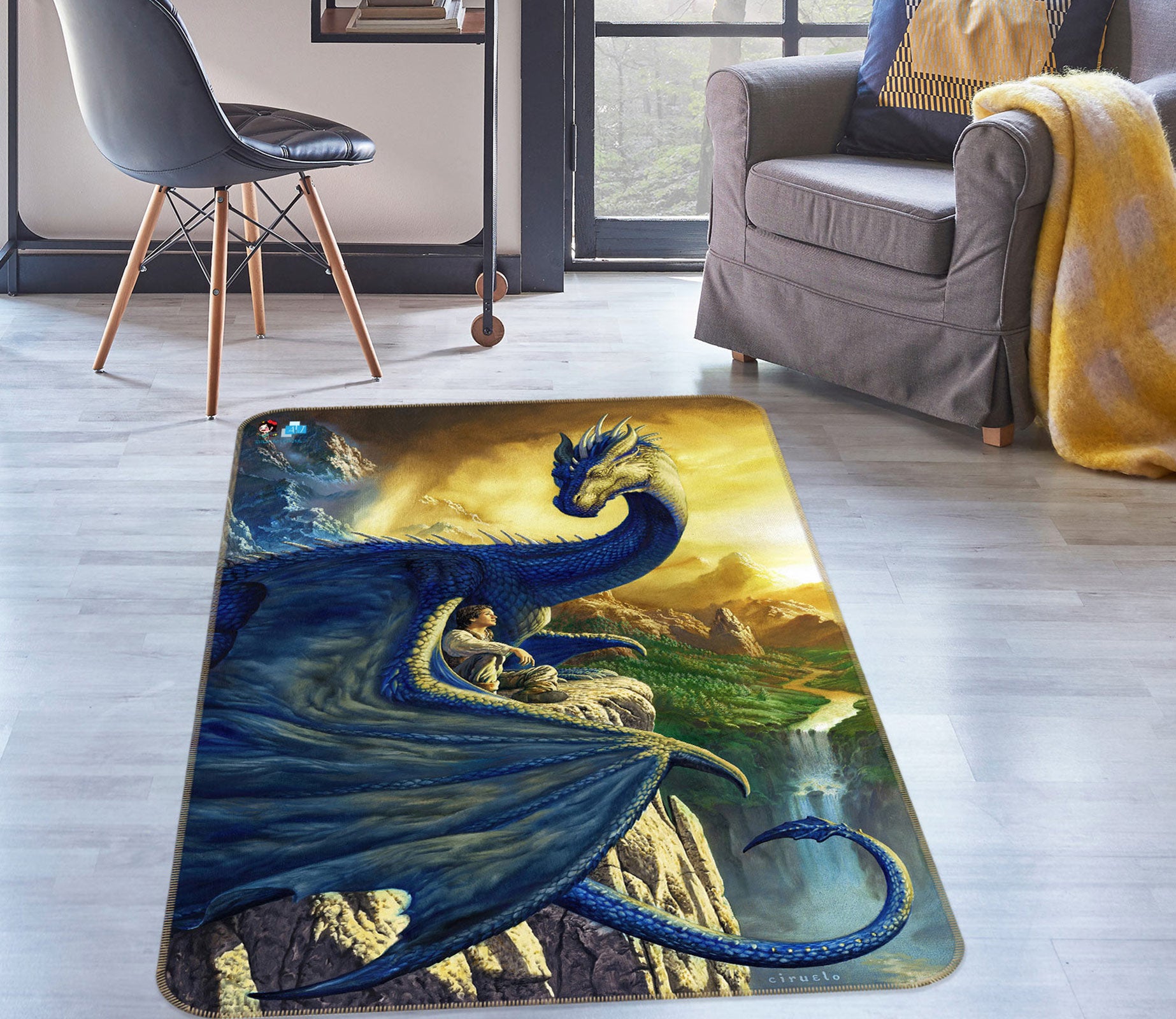 3D Dragon Man Mountain 6047 Ciruelo Rug Non Slip Rug Mat