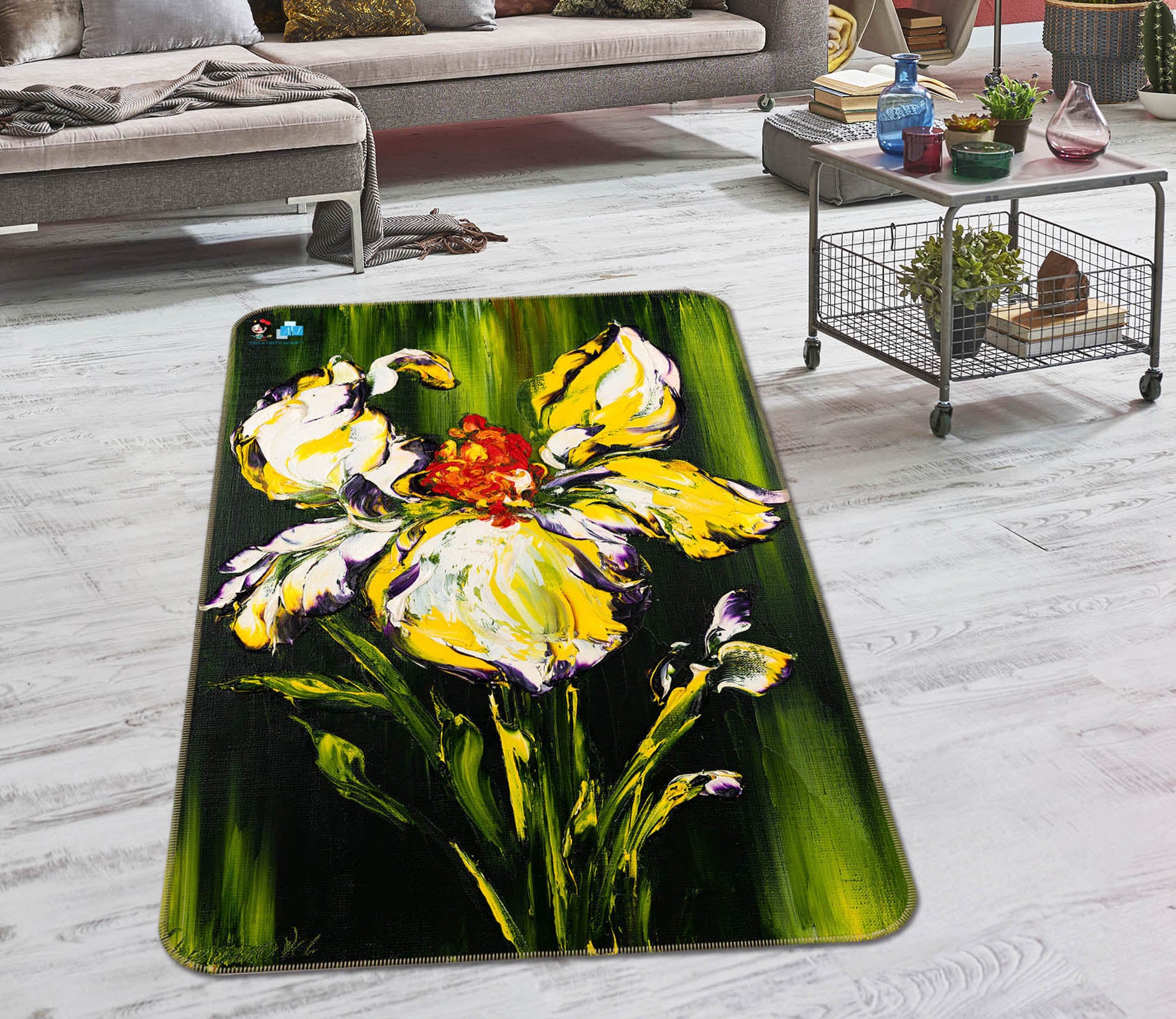 3D Yellow Flower 1305 Skromova Marina Rug Non Slip Rug Mat