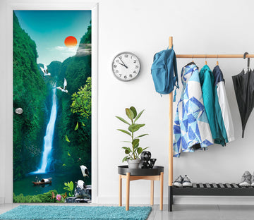 3D Woods Waterfall 031 Door Mural