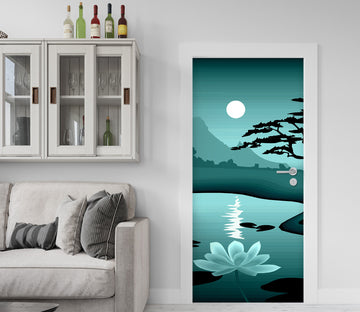 3D Moon Lotus River 235 Door Mural