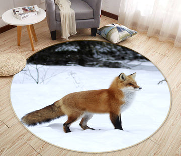 3D Fox Snowfield 38003 Animal Round Non Slip Rug Mat