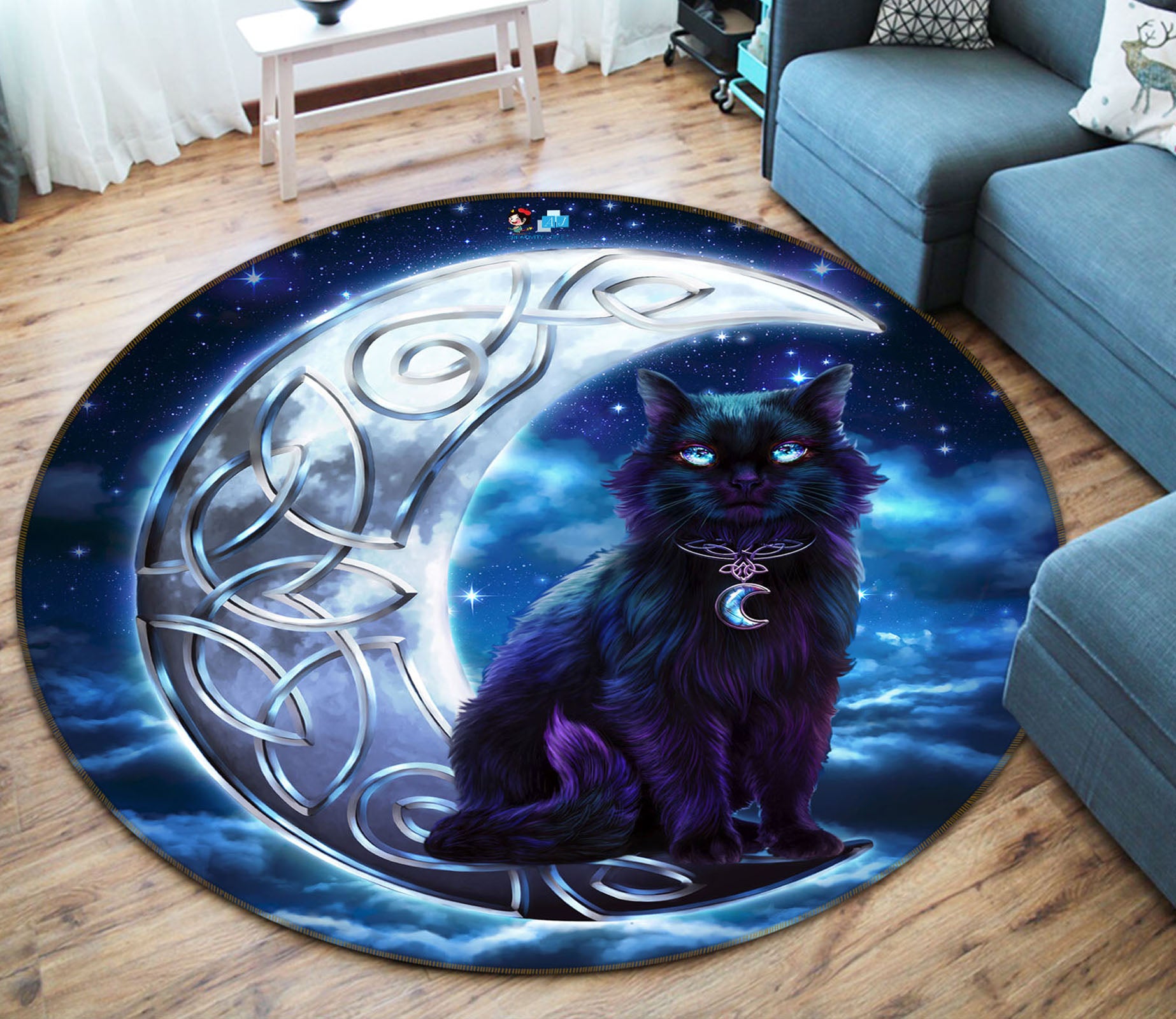 3D Moon Cat 8895 Brigid Ashwood Rug Round Non Slip Rug Mat