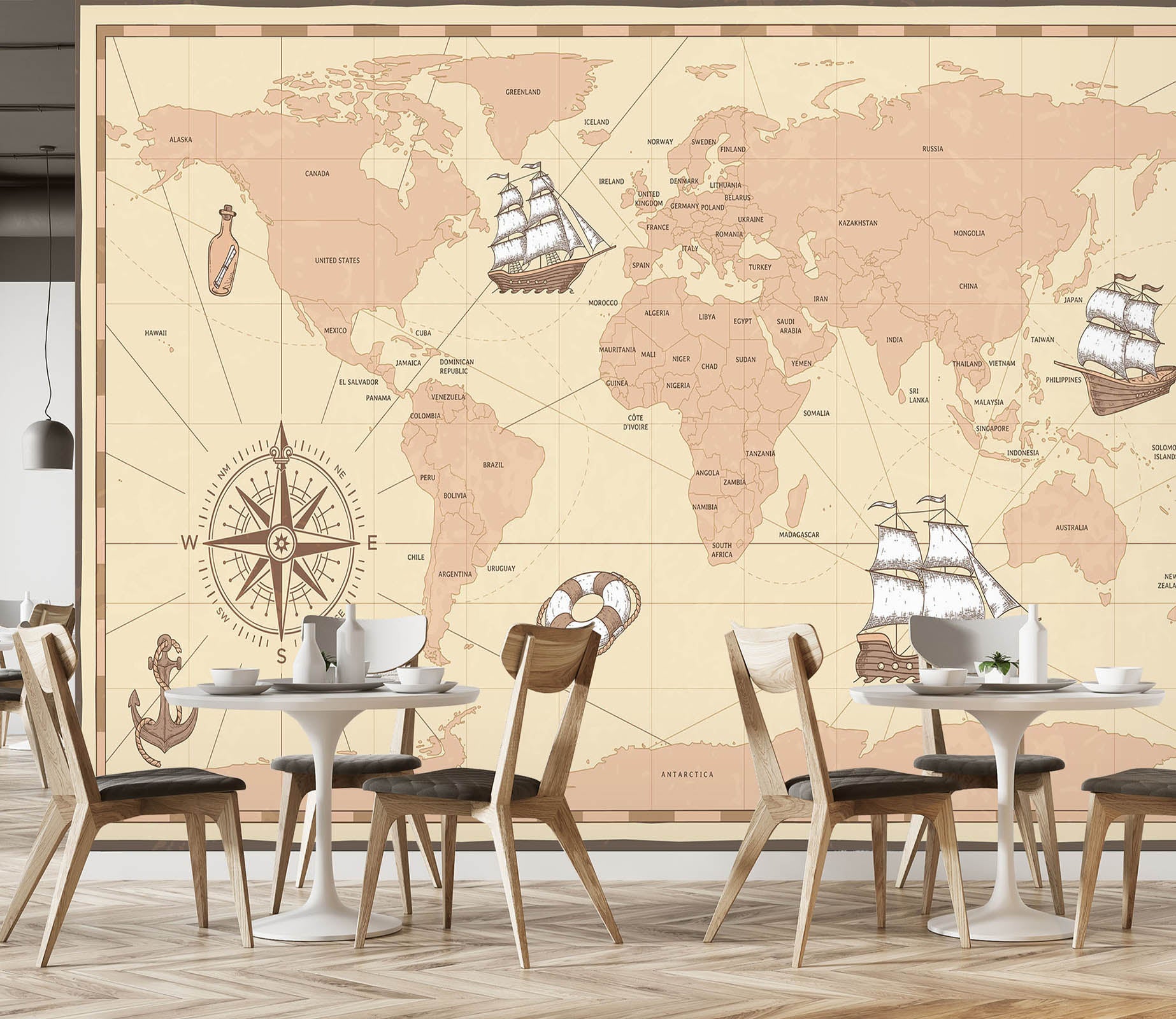 3D Nautical Route 2001 World Map Wall Murals