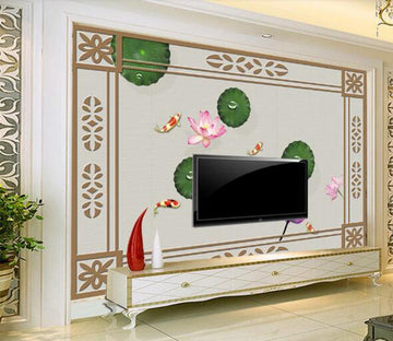 3D Goldfish Lotus Leaf WC1208 Wall Murals