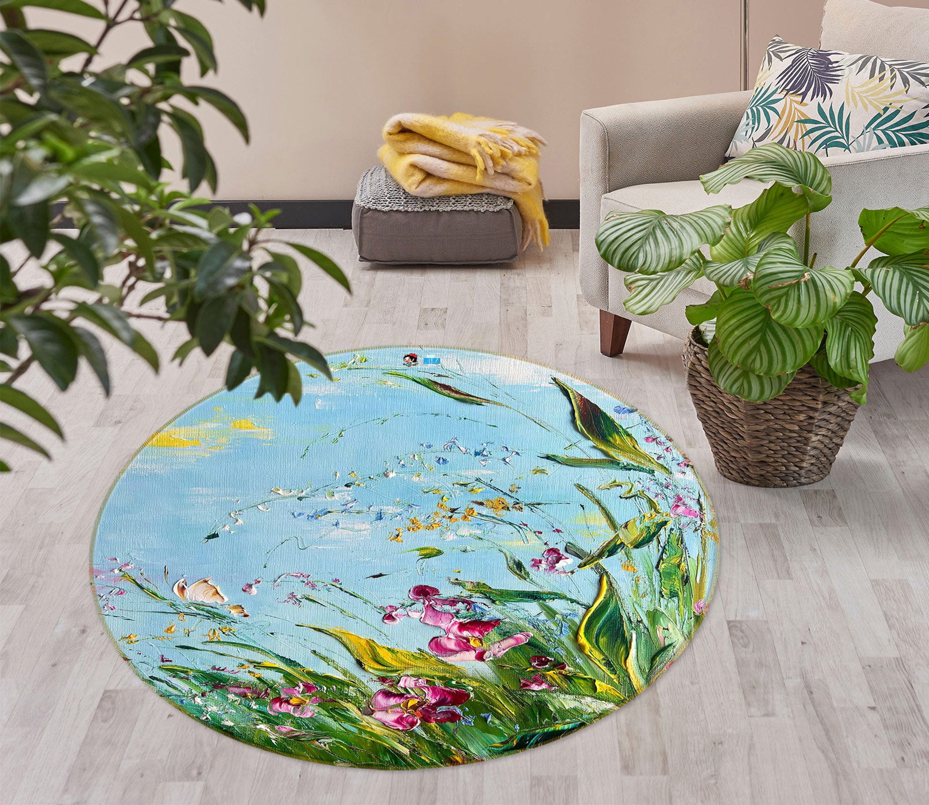 3D Grass Butterfly 811 Skromova Marina Rug Round Non Slip Rug Mat