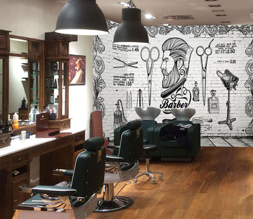 3D Scissors Comb 1478 Barber Shop Wall Murals